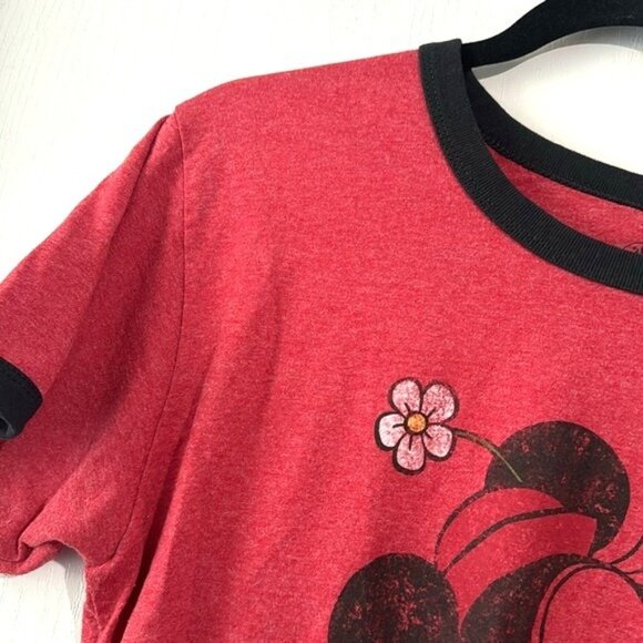 Disney Minnie Mouse Red Ringer Tee With Black Trim Womens XL Cotton Blend - Picture 3 of 6
